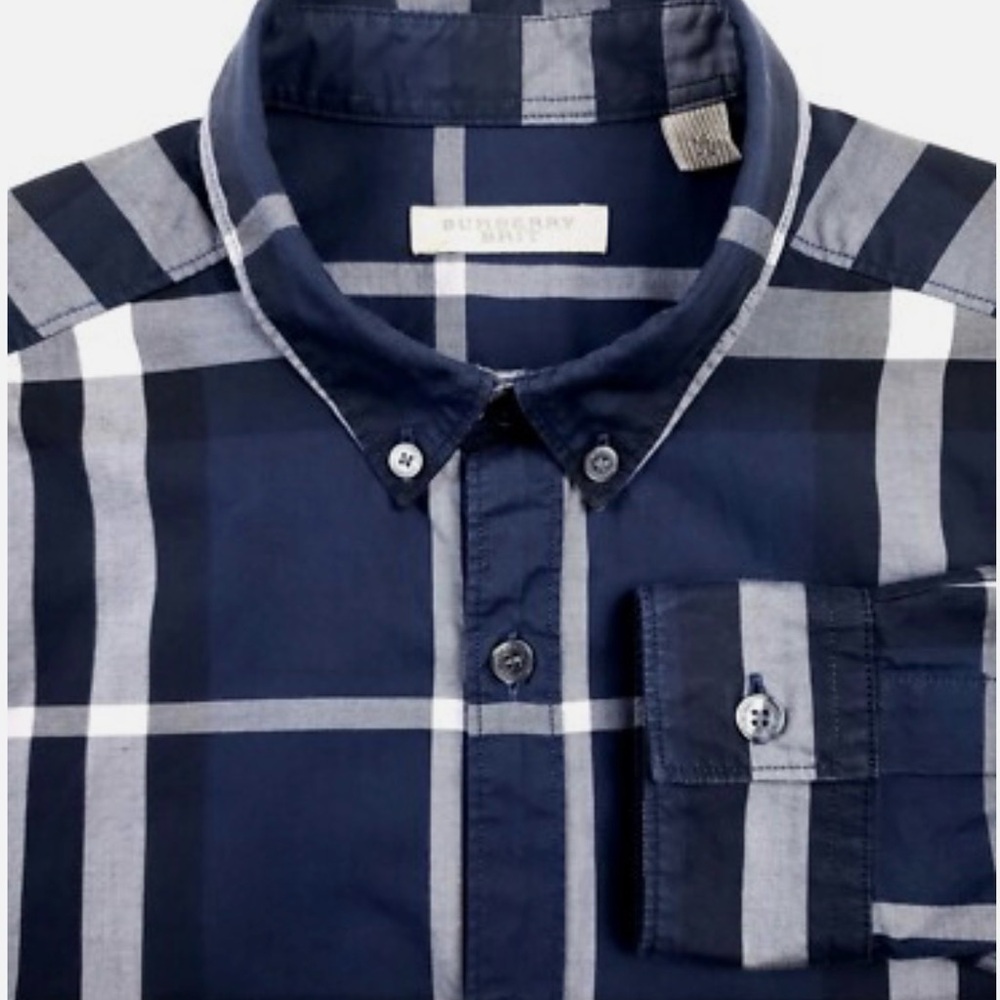Burberry Blue and White Plaid Men's Shirt XS